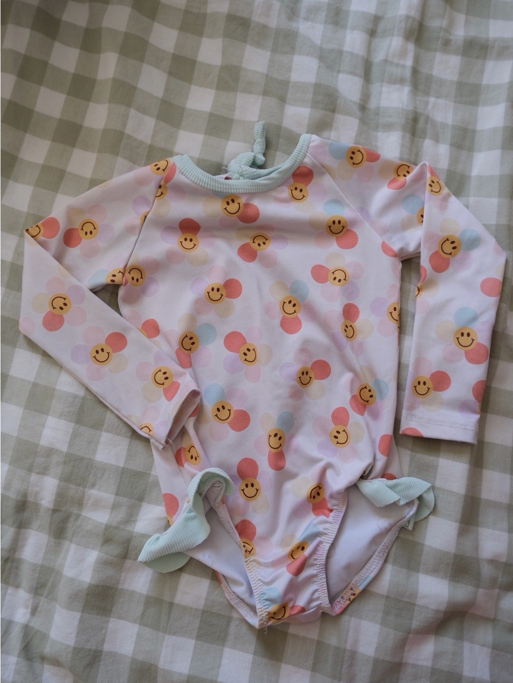 Kids Long Sleeve One-Piece Swimsuit - Pastel Smile Print